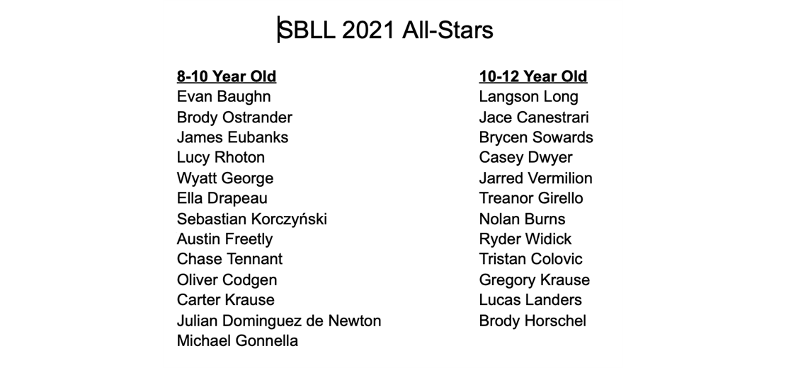 SBLL 2021 All- Stars